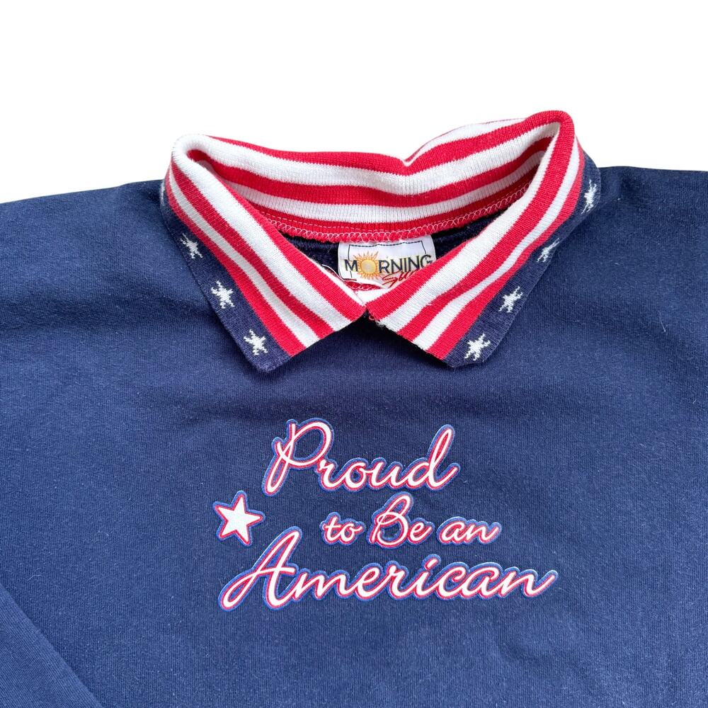 Vtg 1990s Morning Sun Proud to be an American USA Collared Sweatshirt Size Large